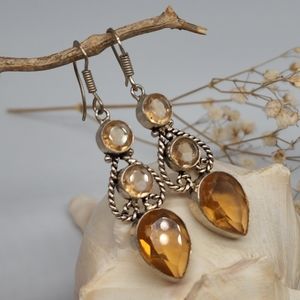 Silver 925 Earrings Natural Peach  Quartz Stones
